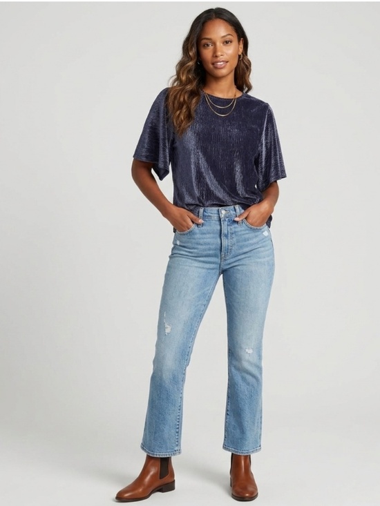 Madewell Tops - Madewell Texture & Thread Crinkle Velvet Flutter Sleeve Top Size Medium